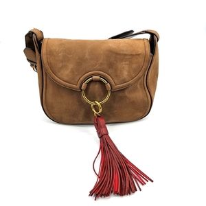 TORY BURCH Large Tassel Shoulder Bag- River Rock leather with removeable tassel